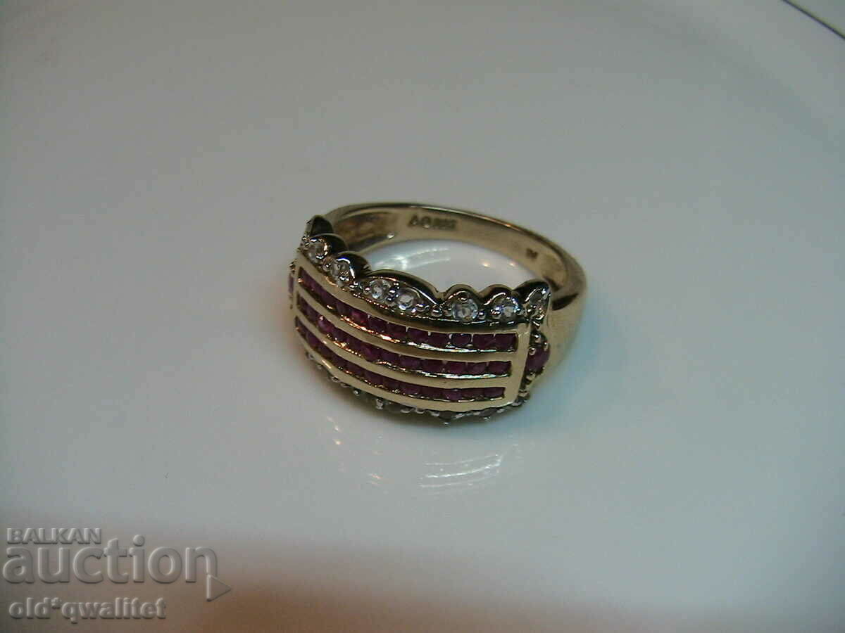RING, 925 Silver with Ruby and Topaz, gilding