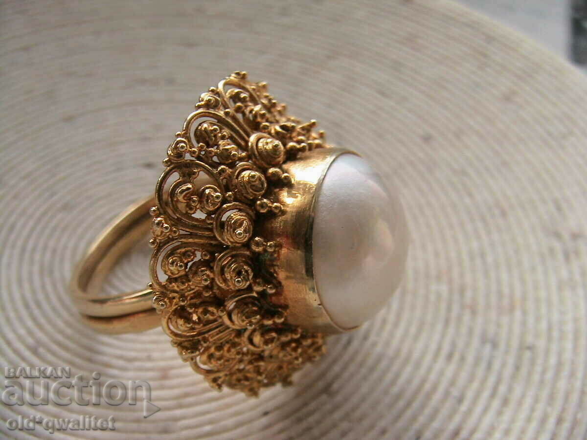 RING, Silver 925 with est. Pearl, gilding - 6 RING, Silver 925 with est. Pearl, gilding - 6