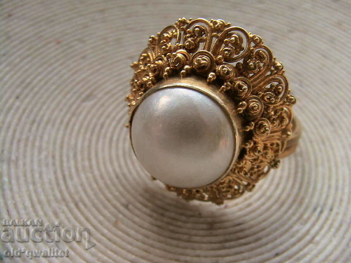 RING, Silver 925 with est. Pearl, gilding - 7 RING, Silver 925 with est. Pearl, gilding - 7