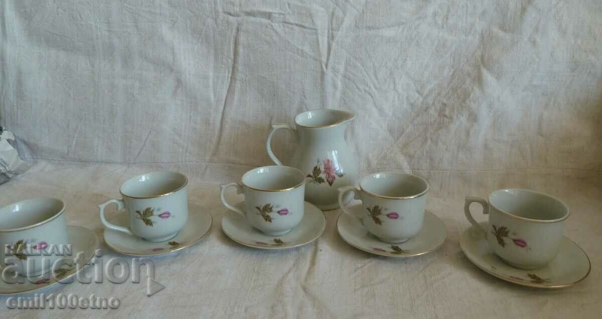 Coffee set 5 cups with jug - old Bulgarian porcelain