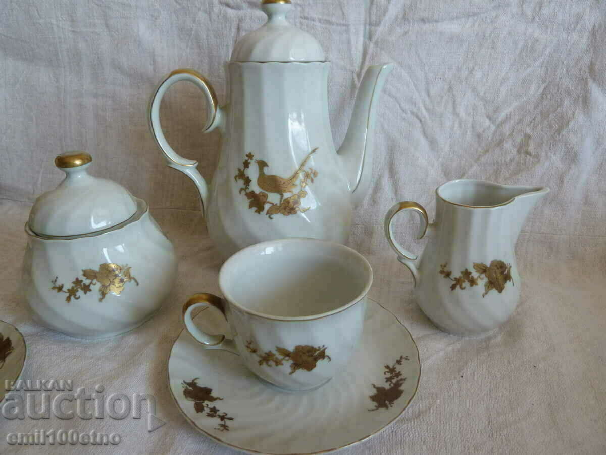Auction Tea set Kettle sugar bowl jug 2 cups - Birds gilding Auction Tea set Kettle sugar bowl jug 2 cups - Birds gilding