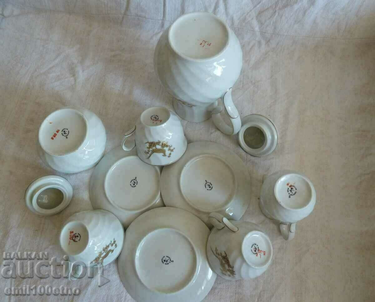 Delivery of Tea set Kettle sugar bowl jug 2 cups - Birds gilding Delivery of Tea set Kettle sugar bowl jug 2 cups - Birds gilding