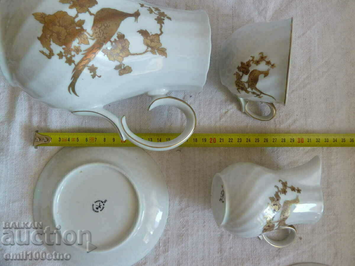 Tea set Kettle sugar bowl jug 2 cups - Birds gilding - 5 Tea set Kettle sugar bowl jug 2 cups - Birds gilding - 5