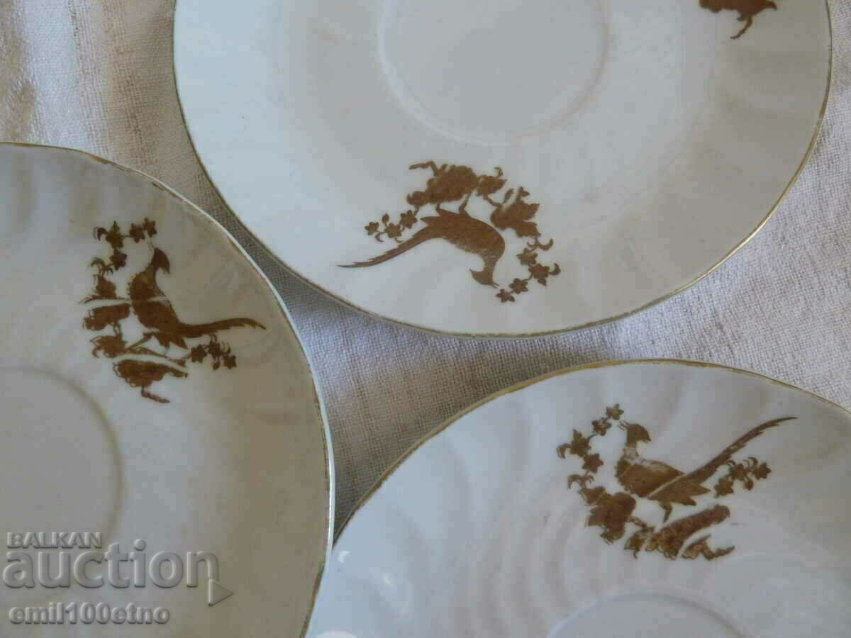 Tea set Kettle sugar bowl jug 2 cups - Birds gilding - 6 Tea set Kettle sugar bowl jug 2 cups - Birds gilding - 6