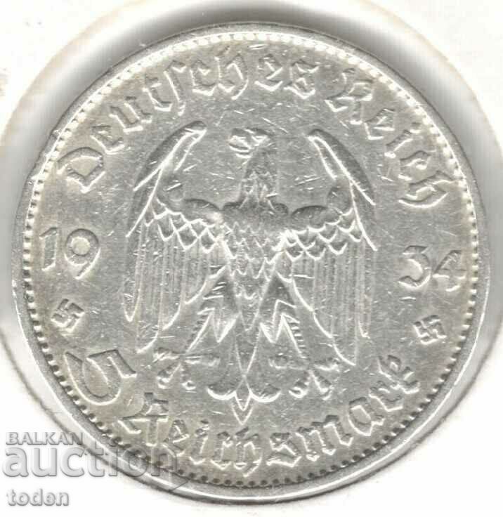 Germany-5 Reichsmark-1934 D-KM# 82-Potsdam Garrison C-Silver