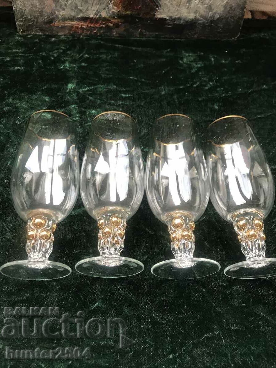 Cups - 4 thin gilded glass 18 cm