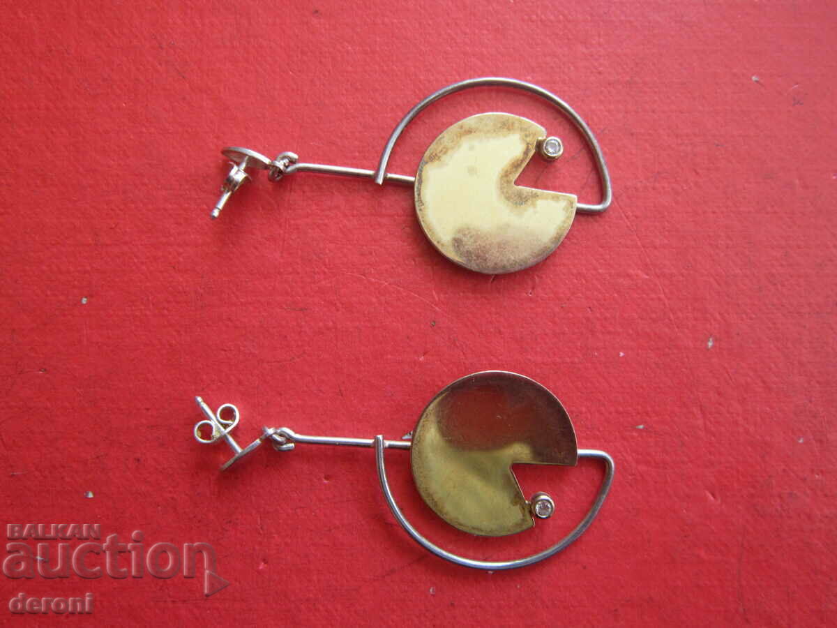 Delivery of Designer silver earrings with gold and stones 925 Delivery of Designer silver earrings with gold and stones 925