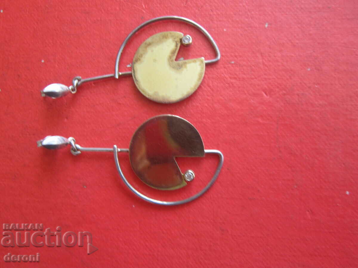 Designer silver earrings with gold and stones 925 - 7 Designer silver earrings with gold and stones 925 - 7