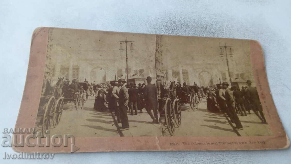 Stereo card New York Collonade and Triumphal Arch 1900