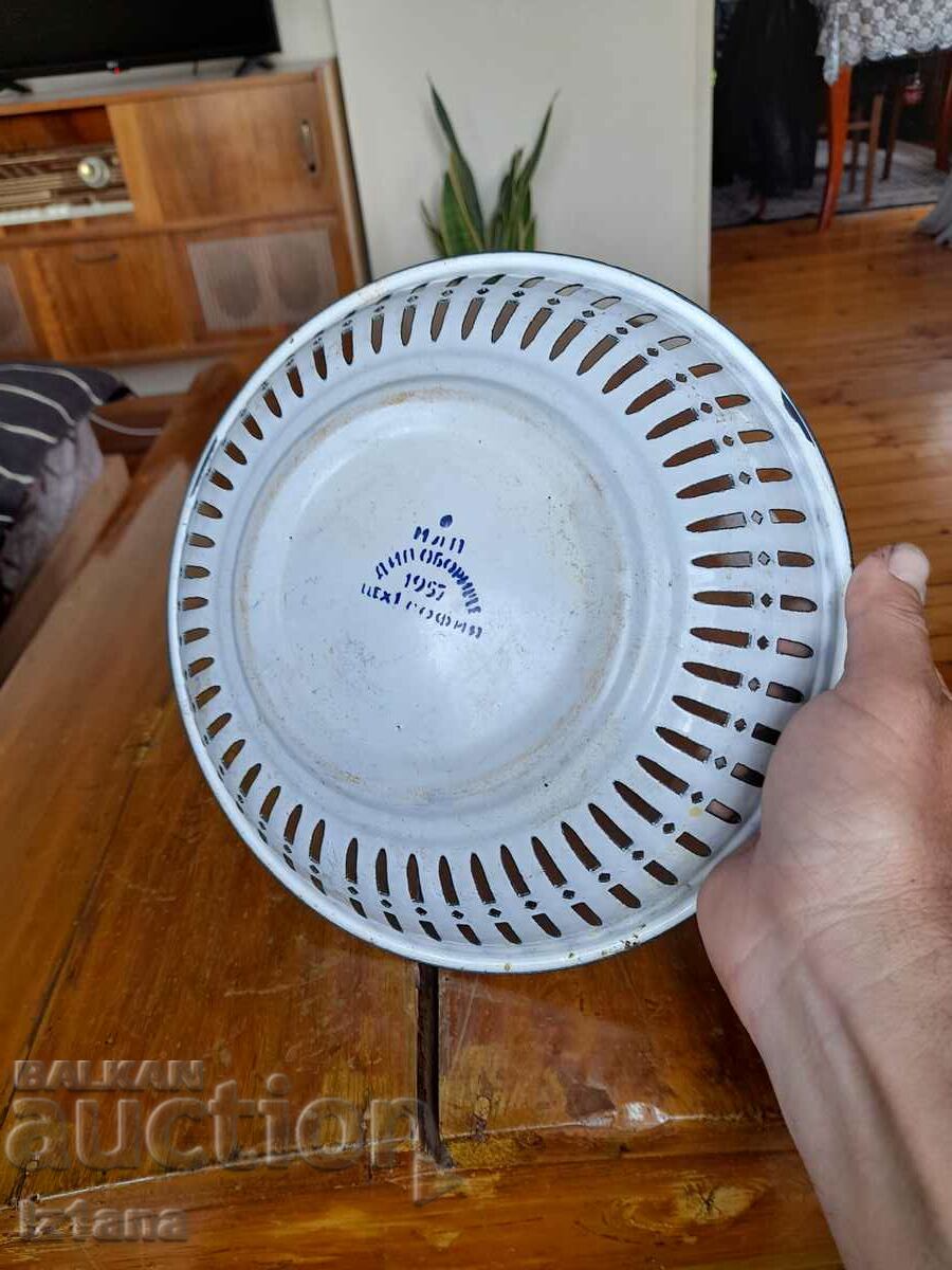 Old enameled plate, fruit bowl - 5