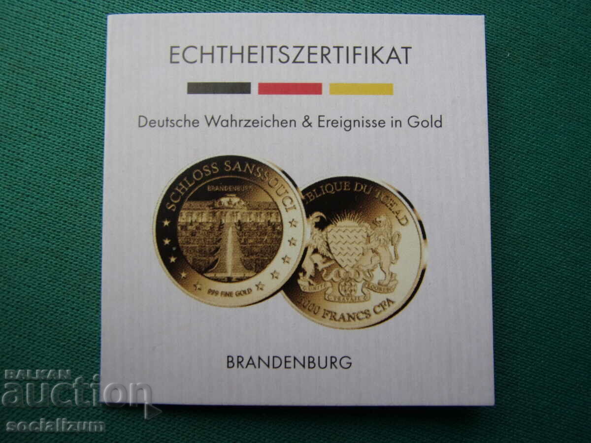 Ciad-3000 franc-aur-999 eșantion-certificat UNC PROOF Rar - 5 Ciad-3000 franc-aur-999 eșantion-certificat UNC PROOF Rar - 5