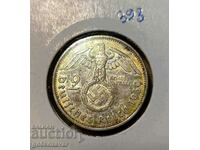 Германия Трети райх 2 марки 1939г Сребро !