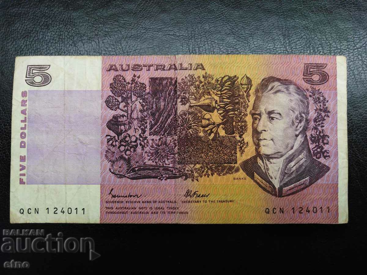 5 DOLLARS 1974-91 Australia, banknote with price 75.00 BGN | € 38.35 5 DOLLARS 1974-91 Australia, banknote with price 75.00 BGN | € 38.35