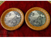 Farfurie, bol cu peisaj litografie castelul Schauenburg, 2 buc