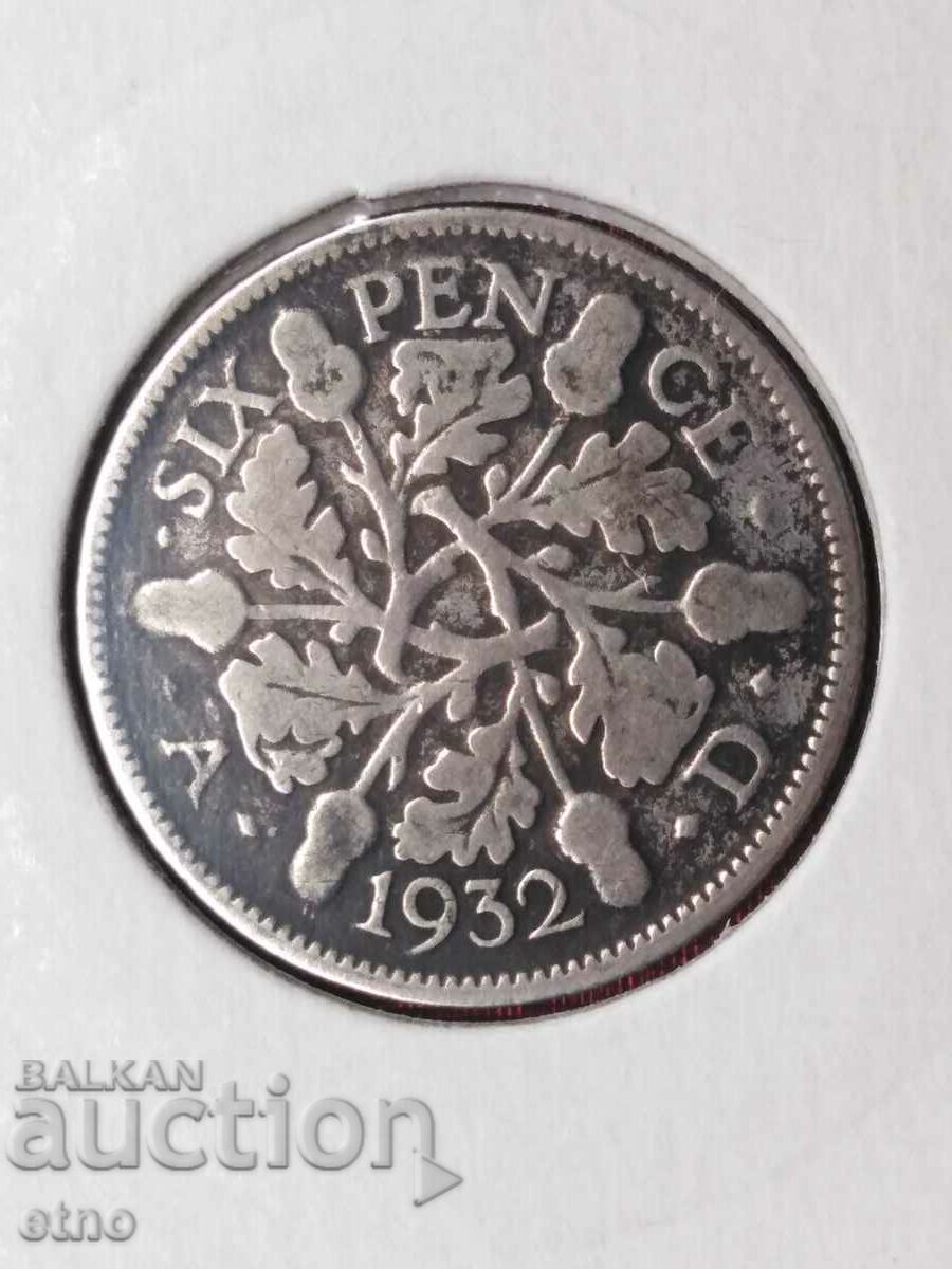 6 ПЕНСА 1935 ,СРЕБРО ,монета, монети