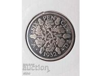 6 ПЕНСА 1935 ,СРЕБРО ,монета, монети