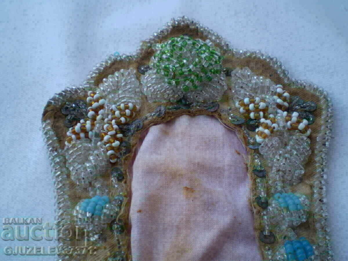 Auction Antique photo frame hand embroidered glass beads Auction Antique photo frame hand embroidered glass beads