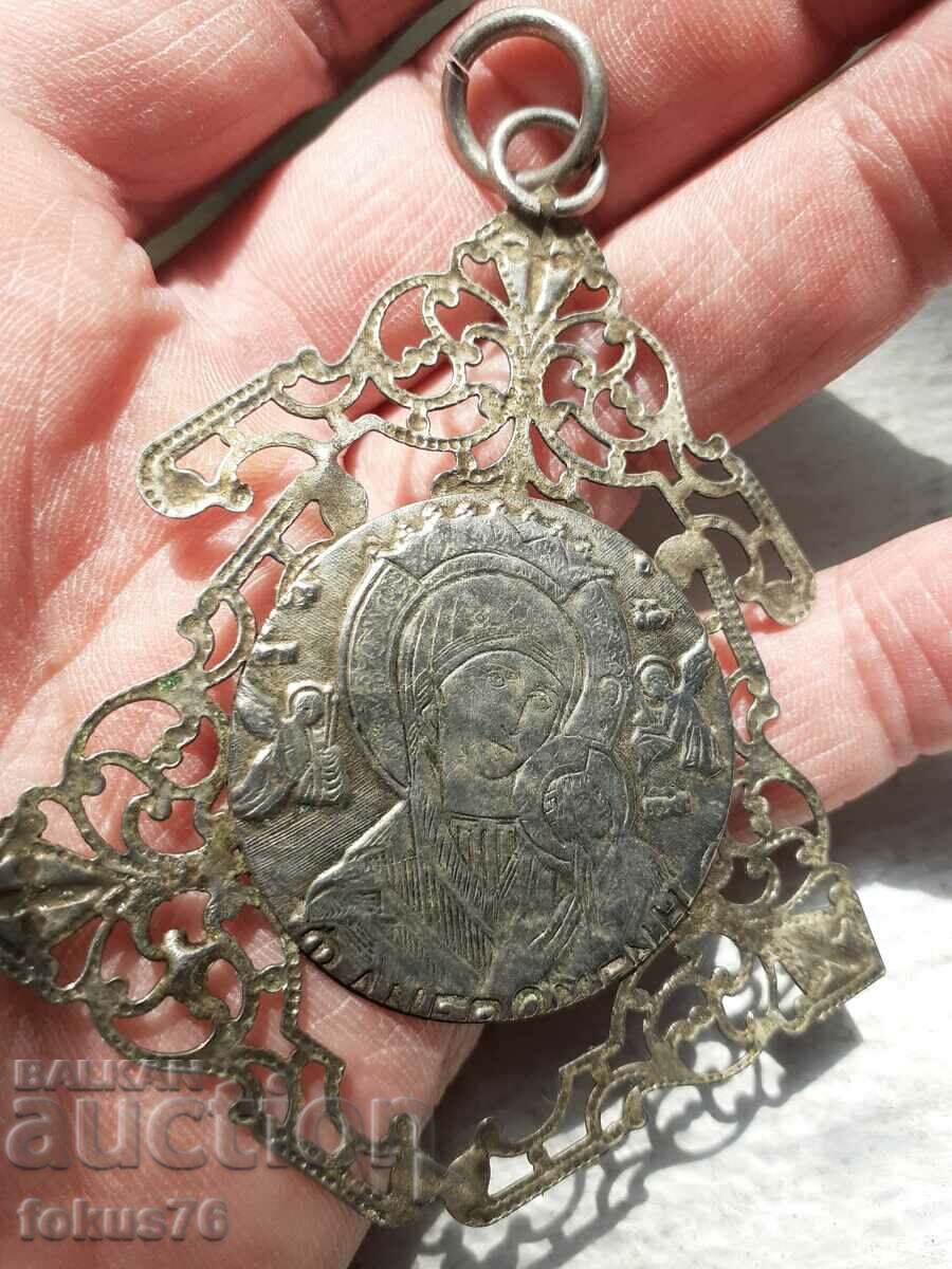 Religious double-sided metal medallion icon panagia jewelry