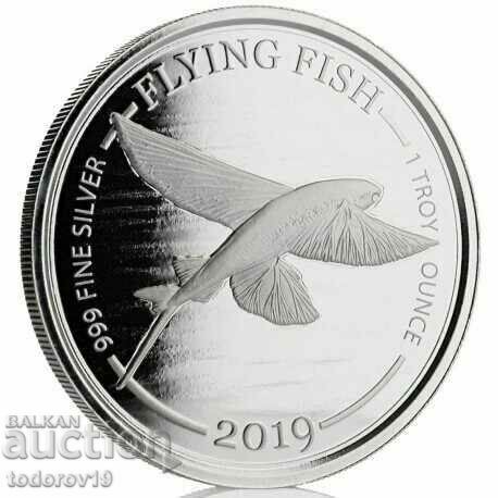 Argint 1 oz Pește zburător ost. Barbados 2019
