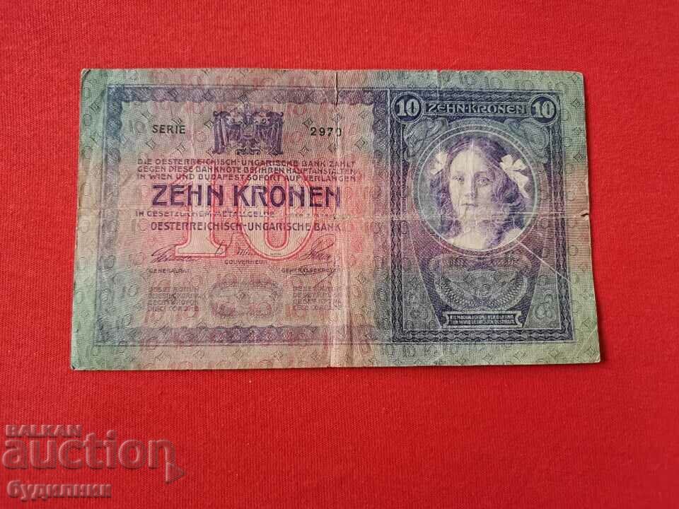 Bancnotă veche „ZEHN KRONEN” WIEN 1904
