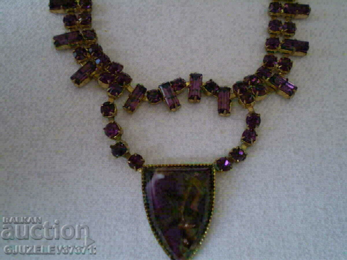 Auction old necklace necklace stone and Czech purple crystal Auction old necklace necklace stone and Czech purple crystal
