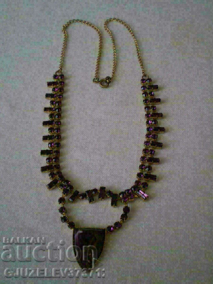 old necklace necklace stone and Czech purple crystal - 6 old necklace necklace stone and Czech purple crystal - 6