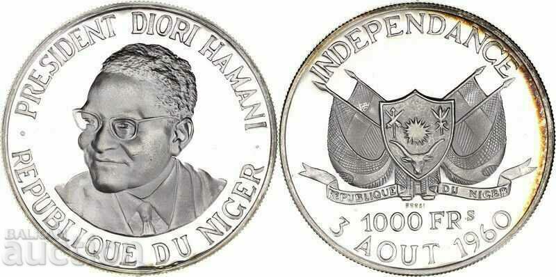 Нигер 1000 франка 1960 Независимост юбилейна сребро UNC