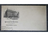 Queen's hotel Montreal, Канада стар плик за писмо чист