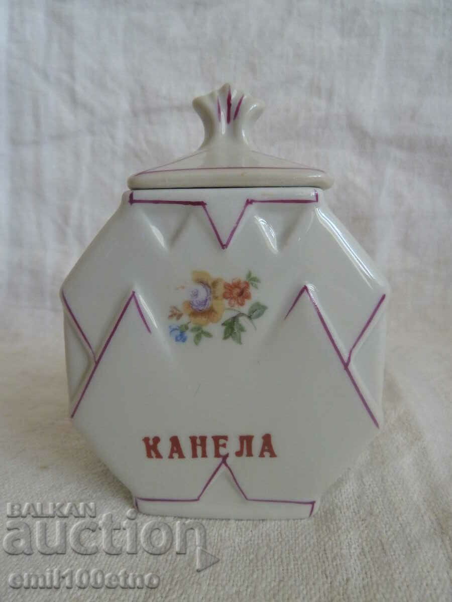 Cutie de condimente Scorțișoară - porțelan bulgar vechi Kitka