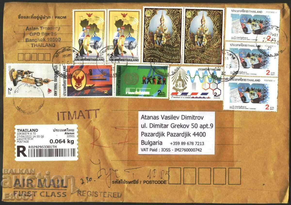 Traveled envelope with stamps King Golden Jubilee 1996 from Thailand