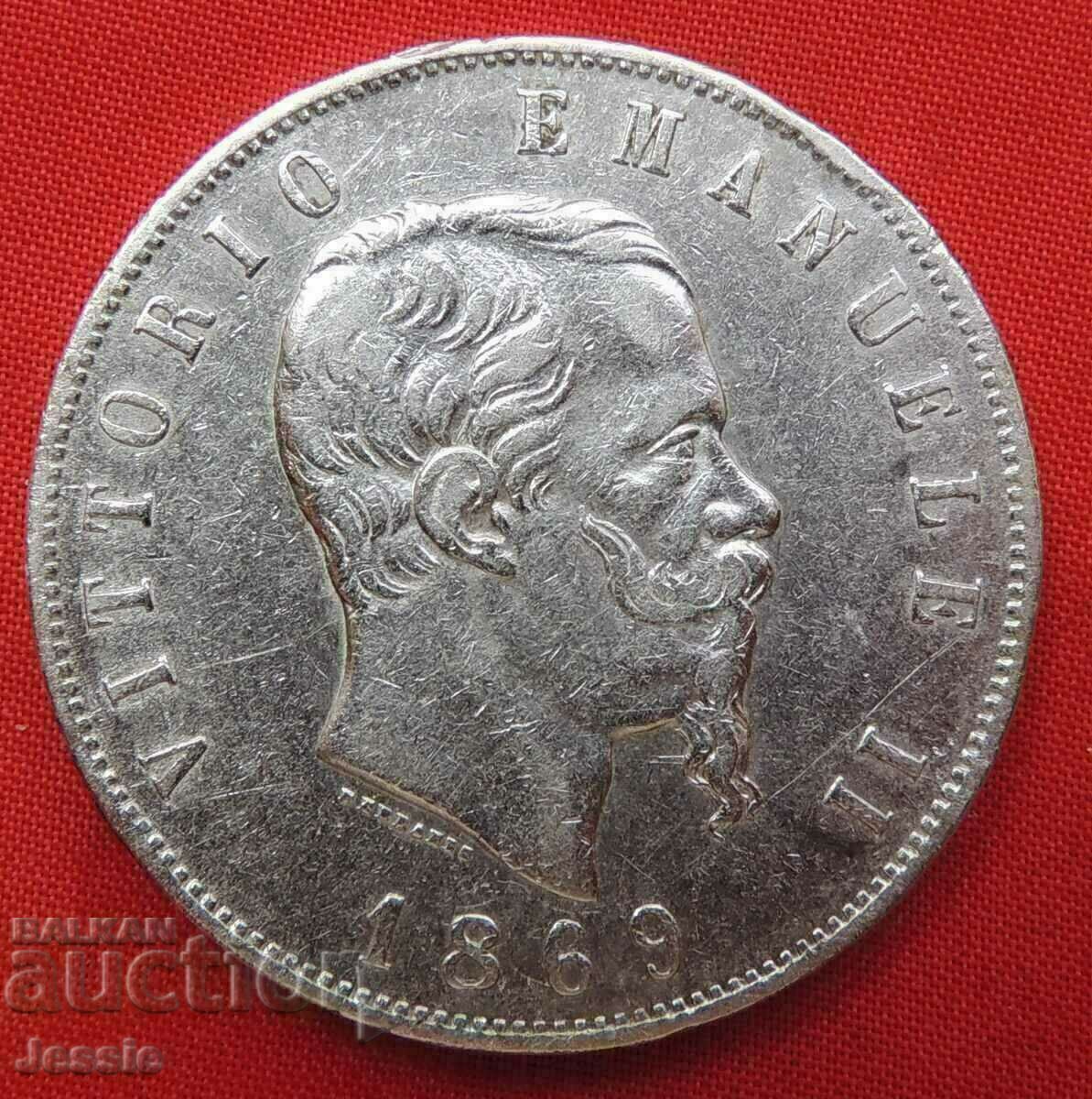 5 Pounds 1869 M silver Italy with price 75.00 BGN | € 38.35 5 Pounds 1869 M silver Italy with price 75.00 BGN | € 38.35