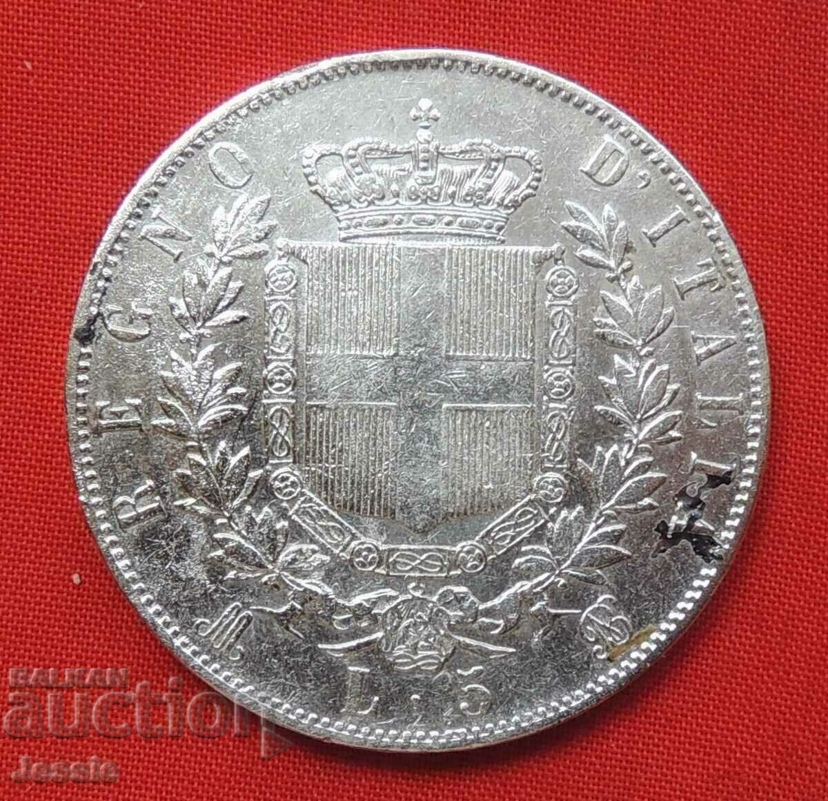 5 Лири 1869 М сребро Италия