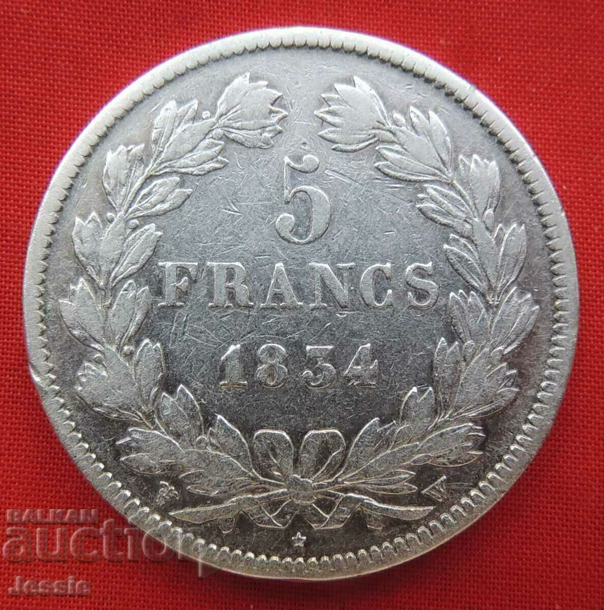 5 Francs 1834 W silver France