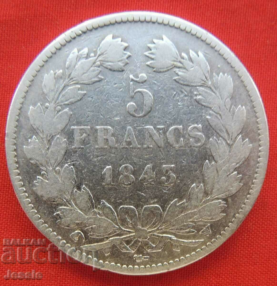5 Francs 1843 W silver France