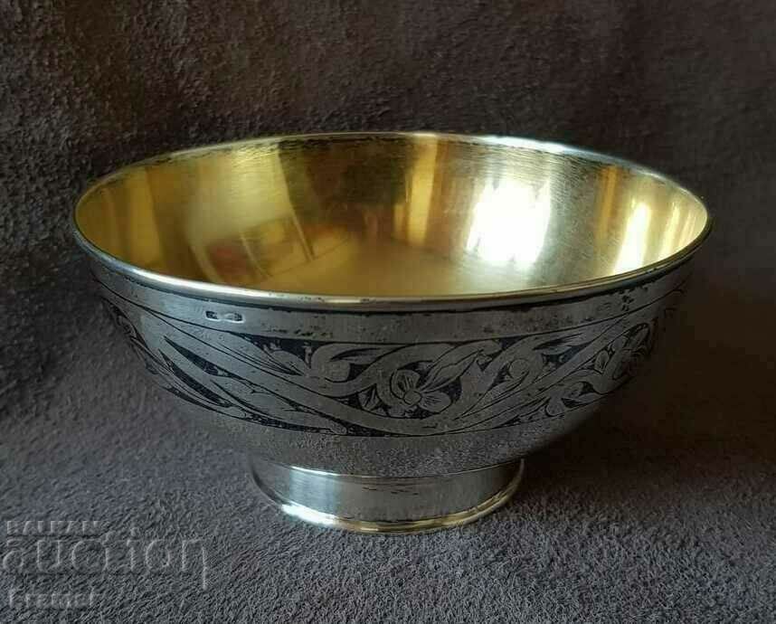 Silver nielo gilding Russian Caucasian silver bowl cup tas