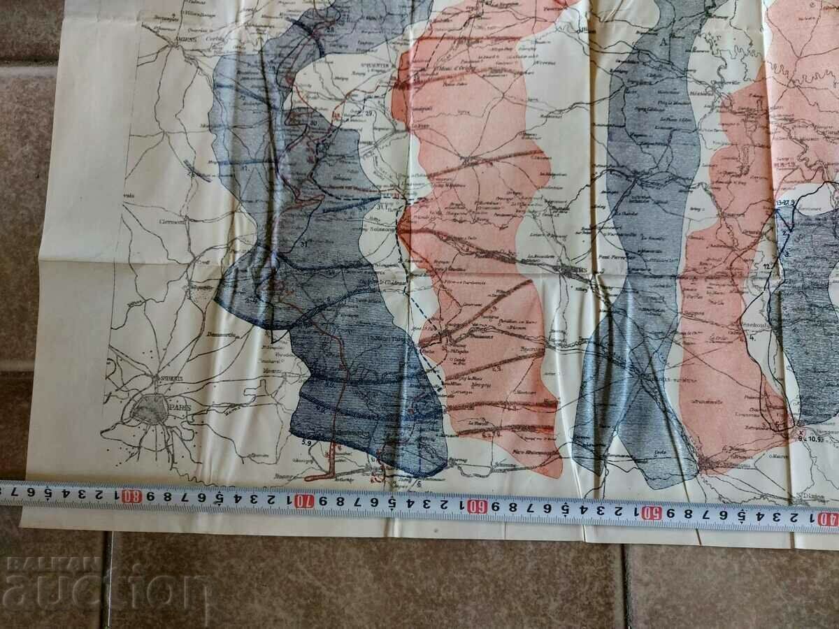 MAP FRANCE FIRST WORLD WAR ACTION 1914 - 6 MAP FRANCE FIRST WORLD WAR ACTION 1914 - 6