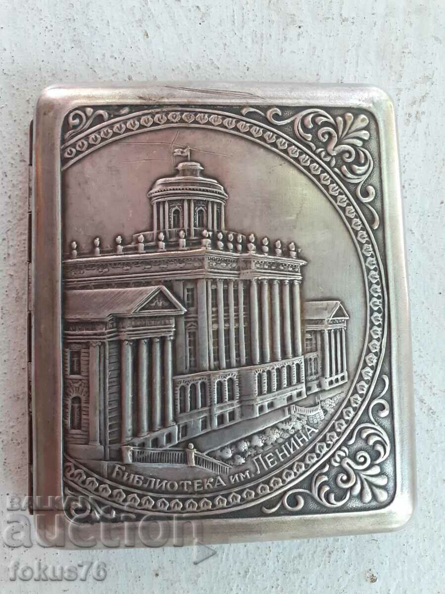 Old Russian Soviet cigarette case marking thickly silver-plated