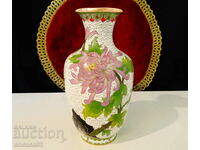 Китайска медна ваза Клоазоне,Cloisonne,маркирана.