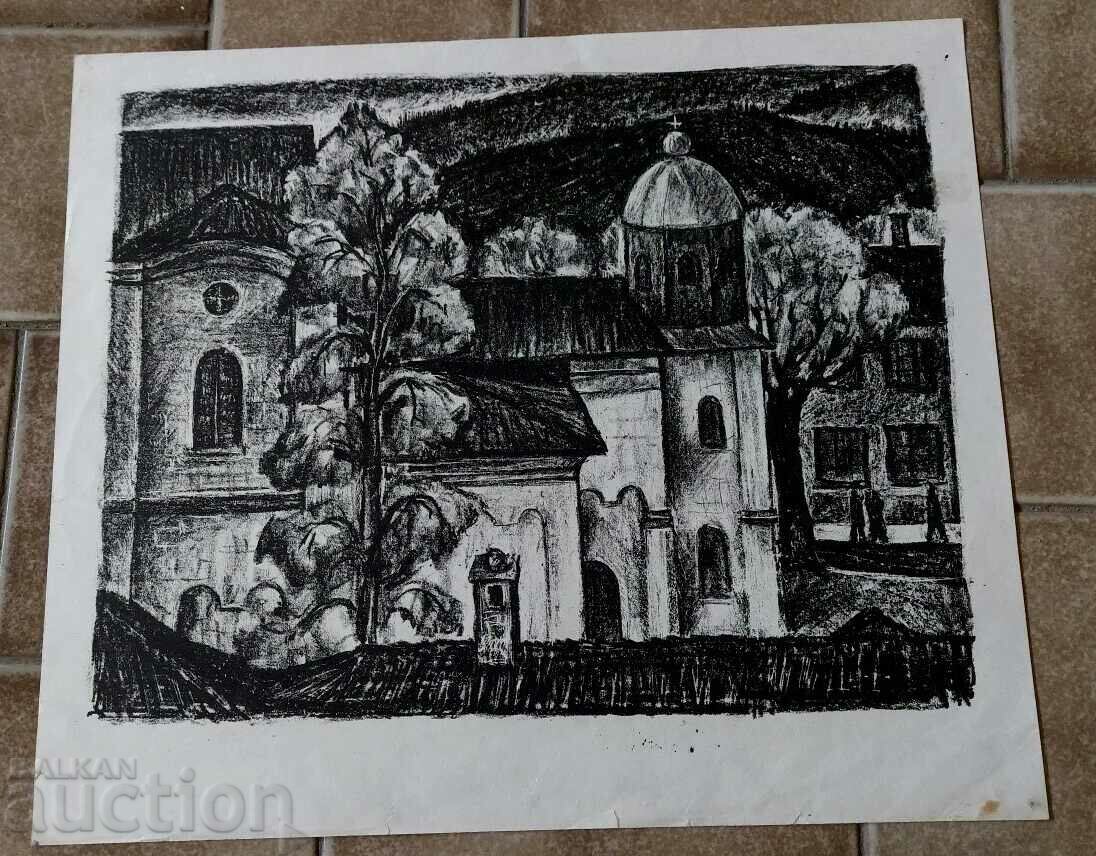 VERY LARGE OLD DRAWING GRAPHICS PICTURE LITHOGRAPHY