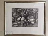 Painting by Vido Valov Engraving "Shepherd's Hut"