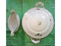 Old tureen + saucer - porcelain