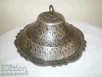 19th century handmade hand forged copper bowl with lid
