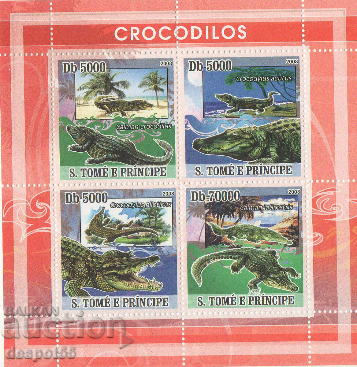 2008. Σάο Τομέ και Πρίνσιπε. Πανίδα - κροκόδειλοι.