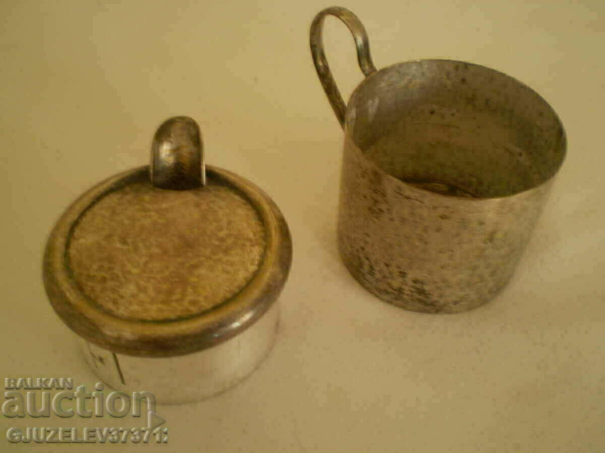 Urcior de lapte vechi german placat cu argint, marcat ceai