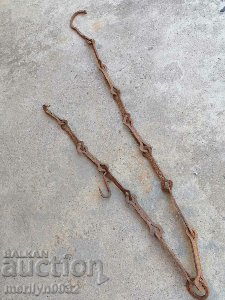 Old forged chain with hook, hearth for hearth chain hook - 5