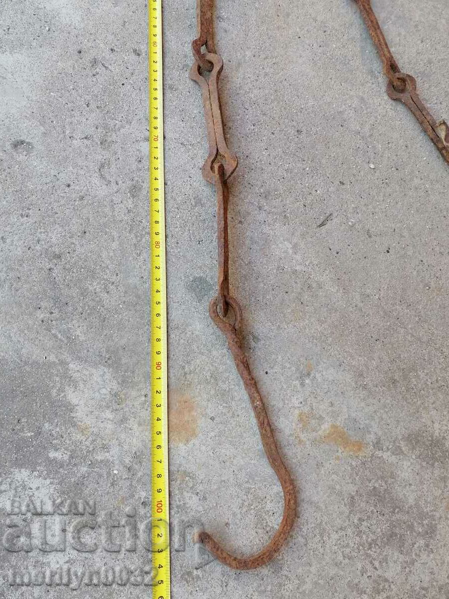 Old forged chain with hook, hearth for hearth chain hook - 6