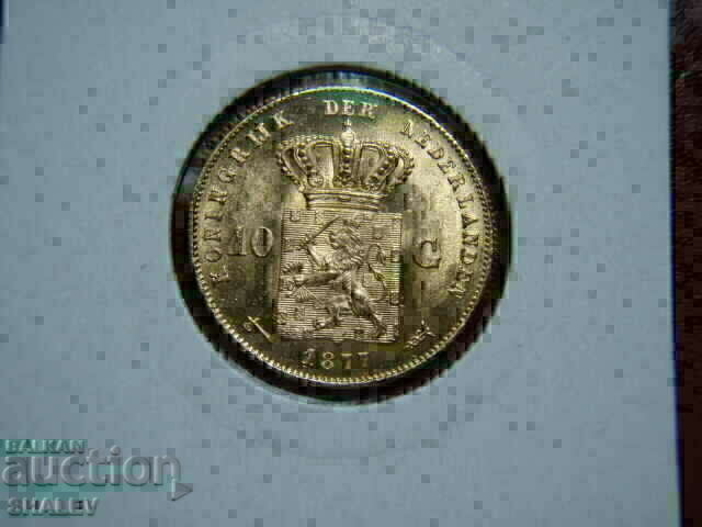 Livrarea 10 Gulden 1877 Olanda /1 - AU/Unc (aur)