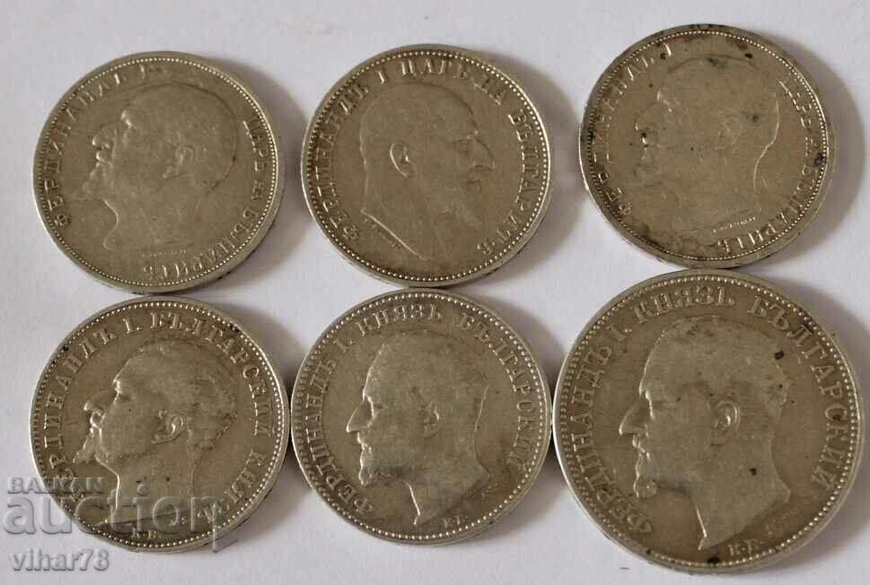 LOT DE 6 MONEDE DE ARGINT 1 BGN - 2 BGN - 6