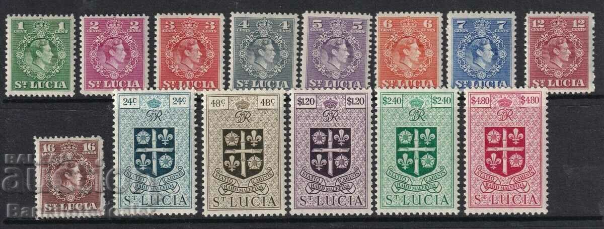 St Lucia 1949 Set de 14 SG 146-159 MM