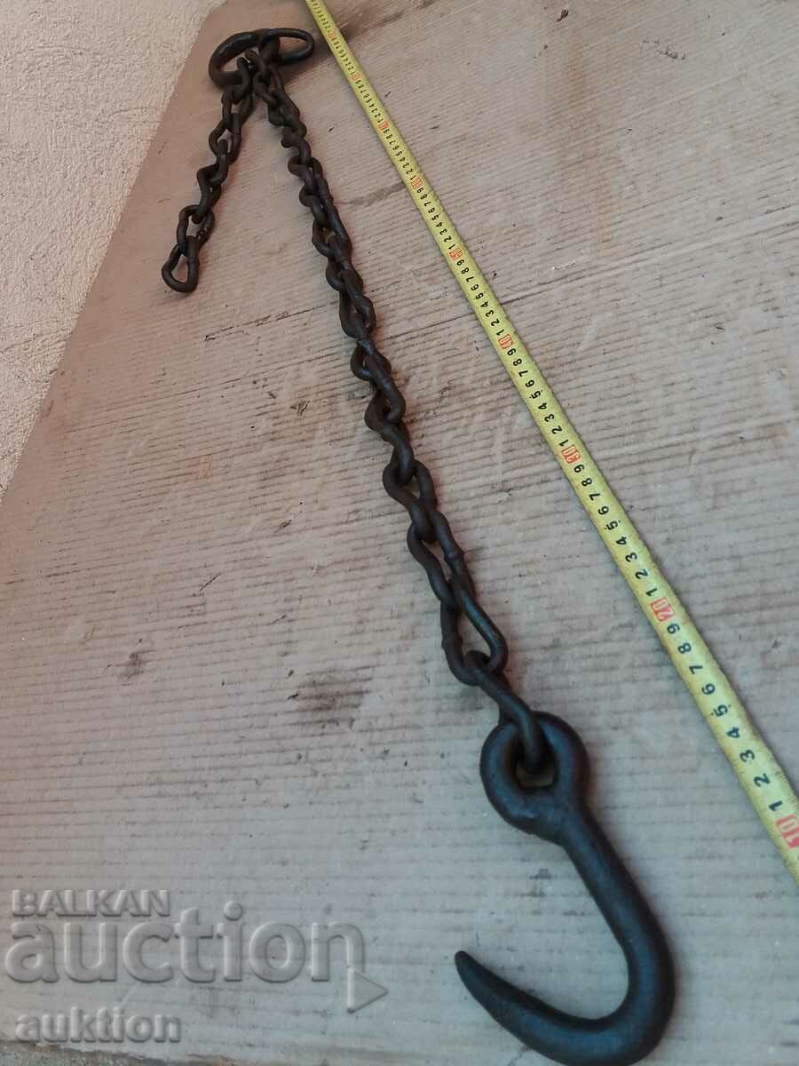 FORGED REVIVAL CHAIN FOR FIREPLACE WITH HOOK - CRANE